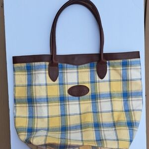 Longaberger Yellow and Blue Plaid Tote Bag